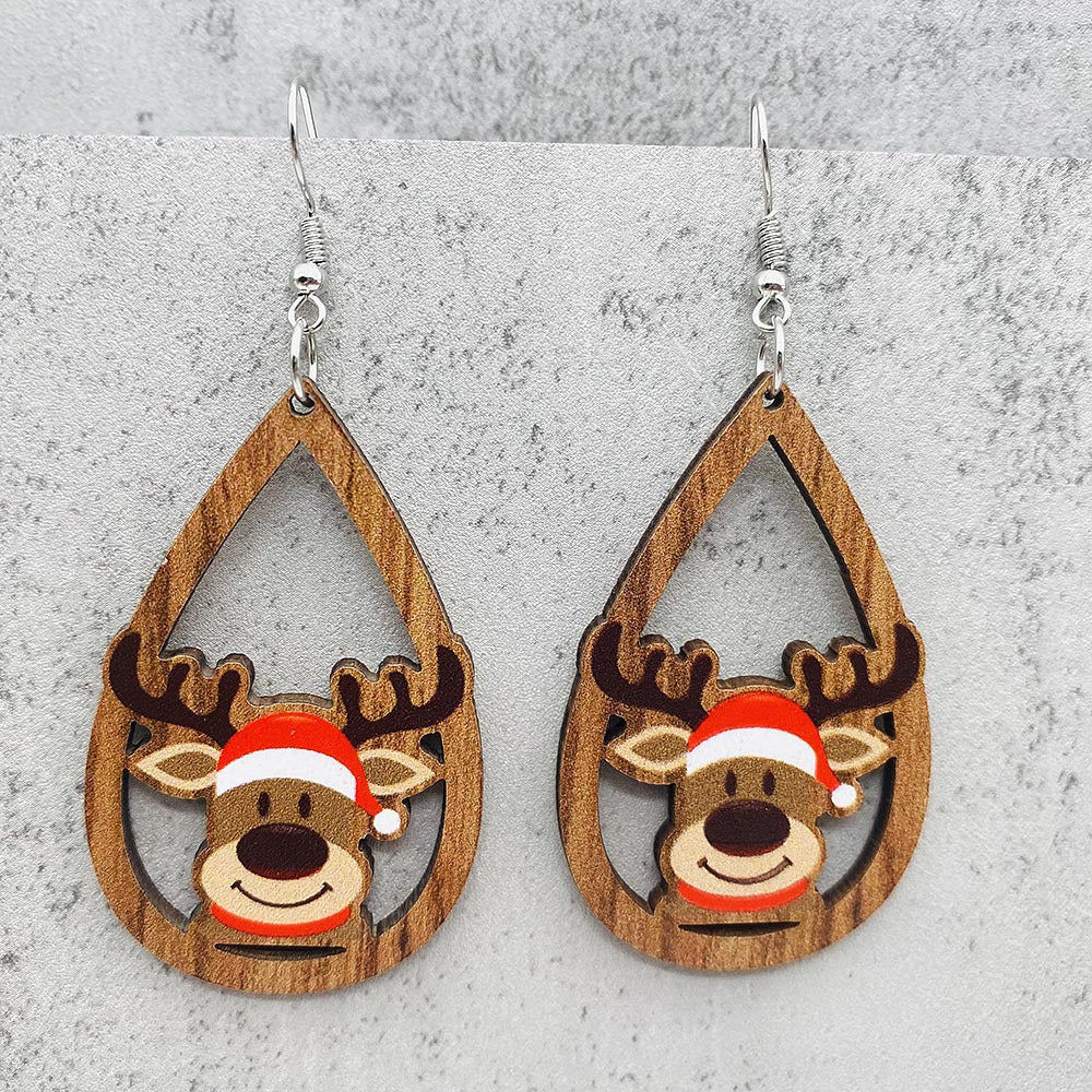 Wholesale Santa Claus Bells Red Car Water Drop Wooden Earrings